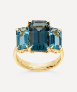 Dinny Hall Rings^Gold Plated Vermeil Silver Trinny Trilogy Blue Topaz Ring