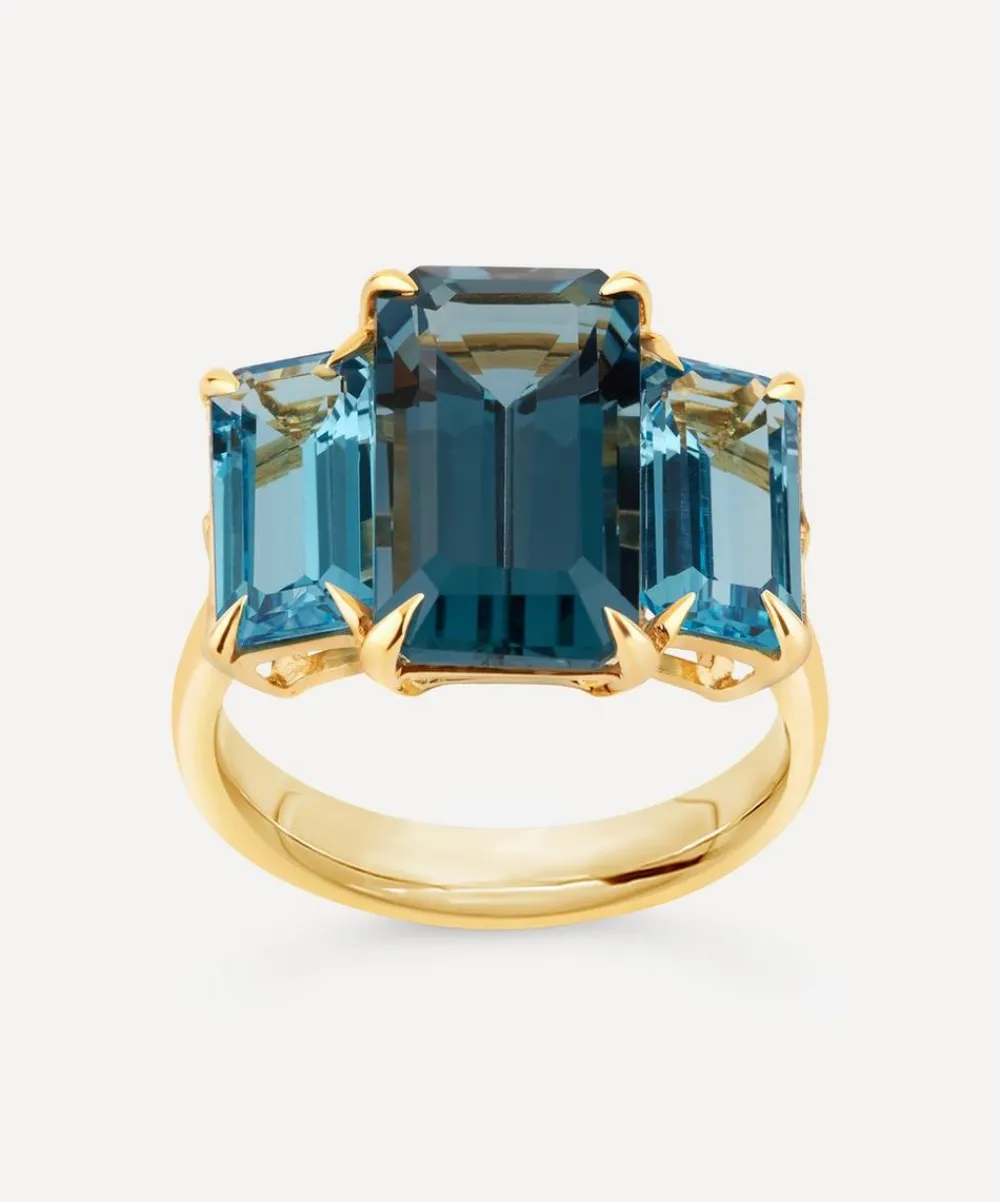 Dinny Hall Rings^Gold Plated Vermeil Silver Trinny Trilogy Blue Topaz Ring
