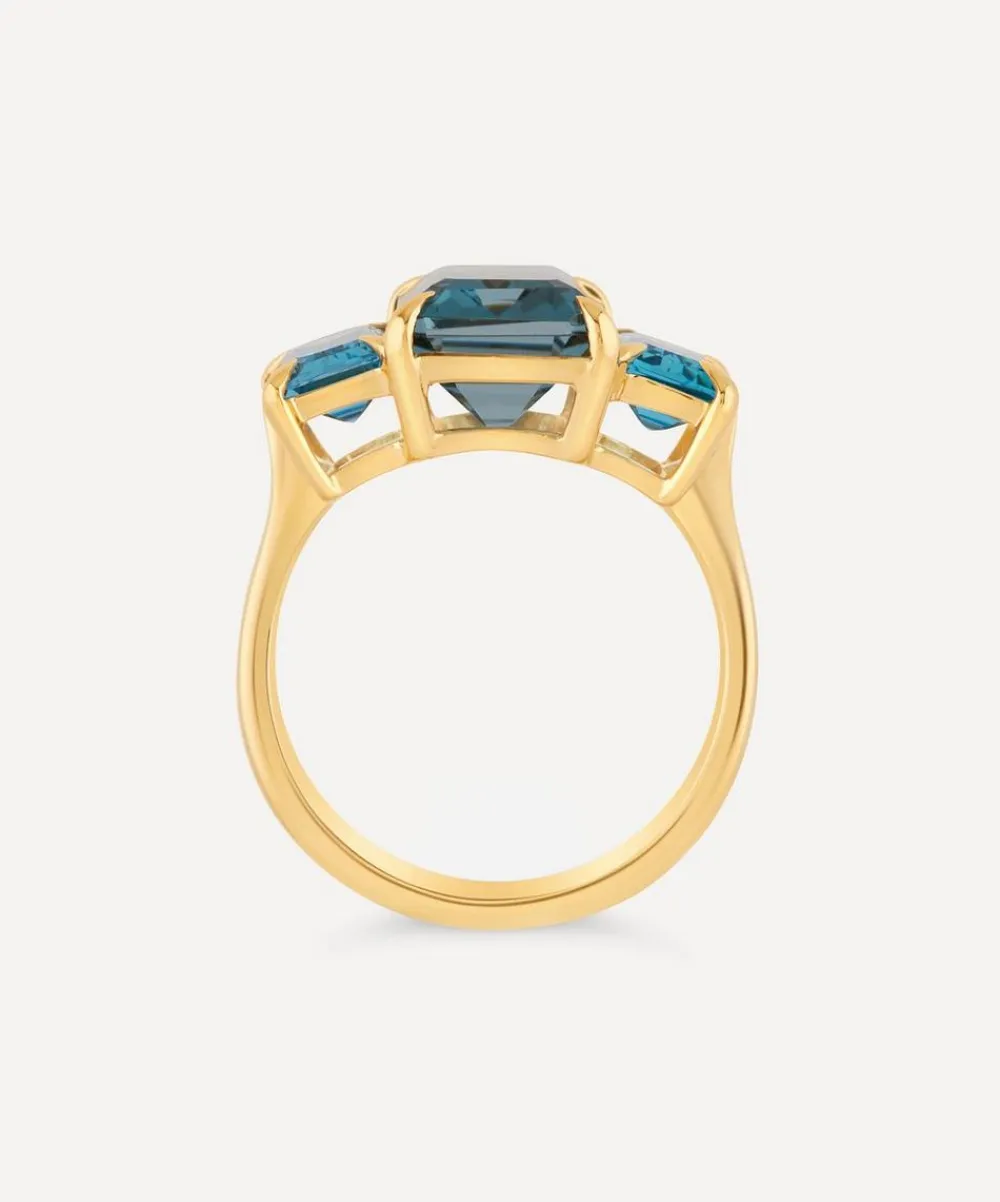 Dinny Hall Rings^Gold Plated Vermeil Silver Trinny Trilogy Blue Topaz Ring