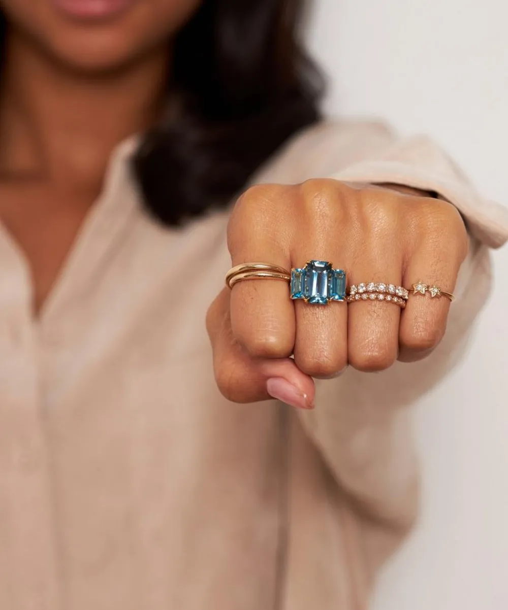 Dinny Hall Rings^Gold Plated Vermeil Silver Trinny Trilogy Blue Topaz Ring