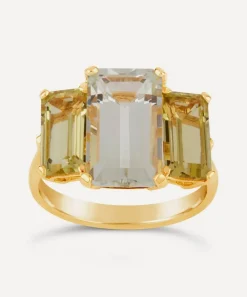 Dinny Hall Rings^Gold Plated Vermeil Silver Trinny Trilogy Green Amethyst and Oro Verde Ring