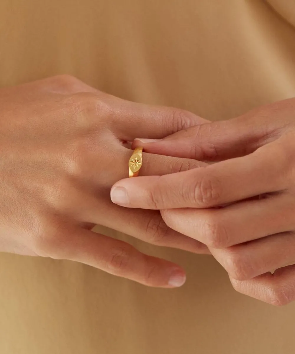 Monica Vinader Rings^Gold Plated Vermeil Silver Guiding Star Signet Ring