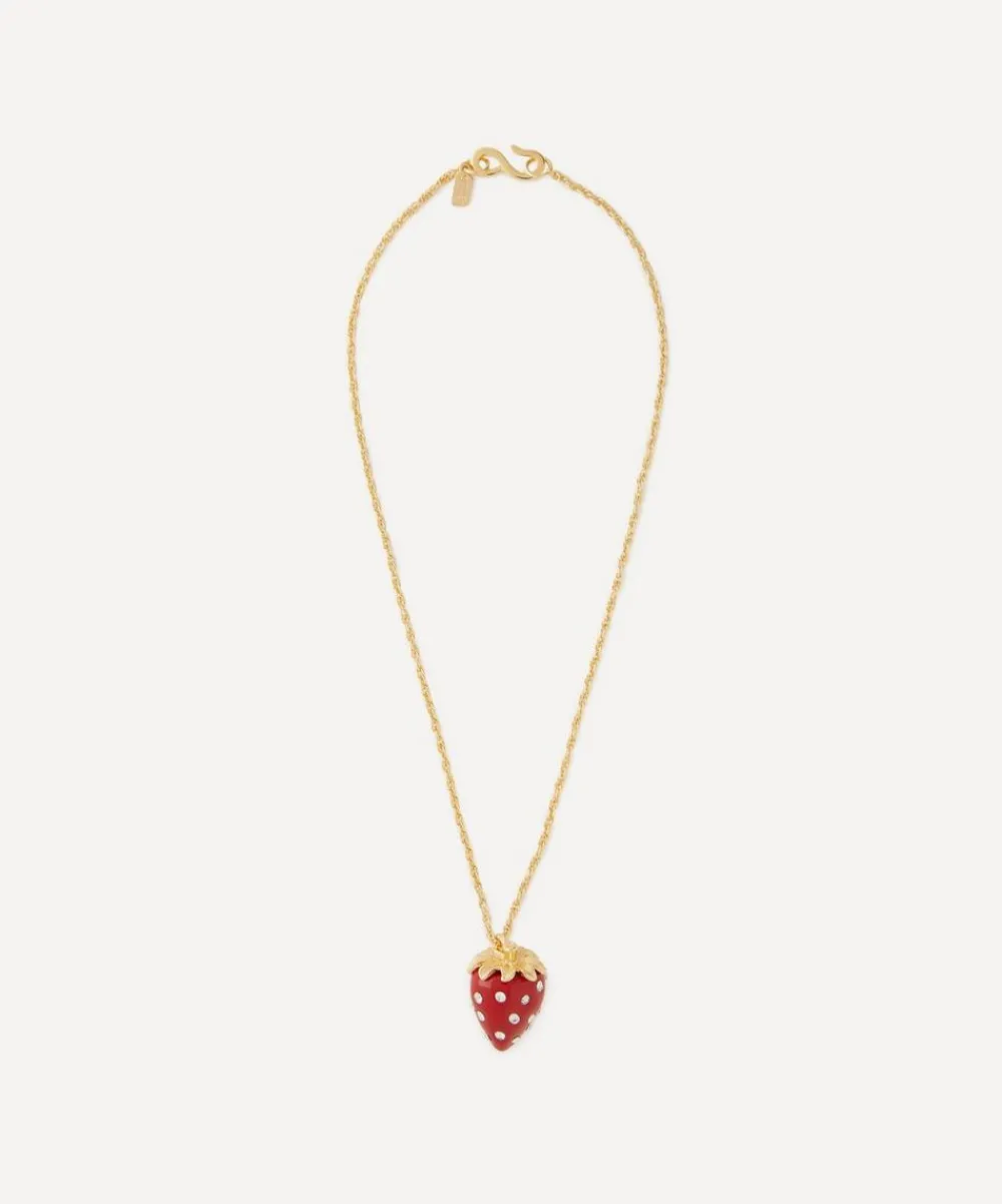 Kenneth Jay Lane Necklaces^Gold-Plated Crystal Resin Strawberry Pendant Necklace