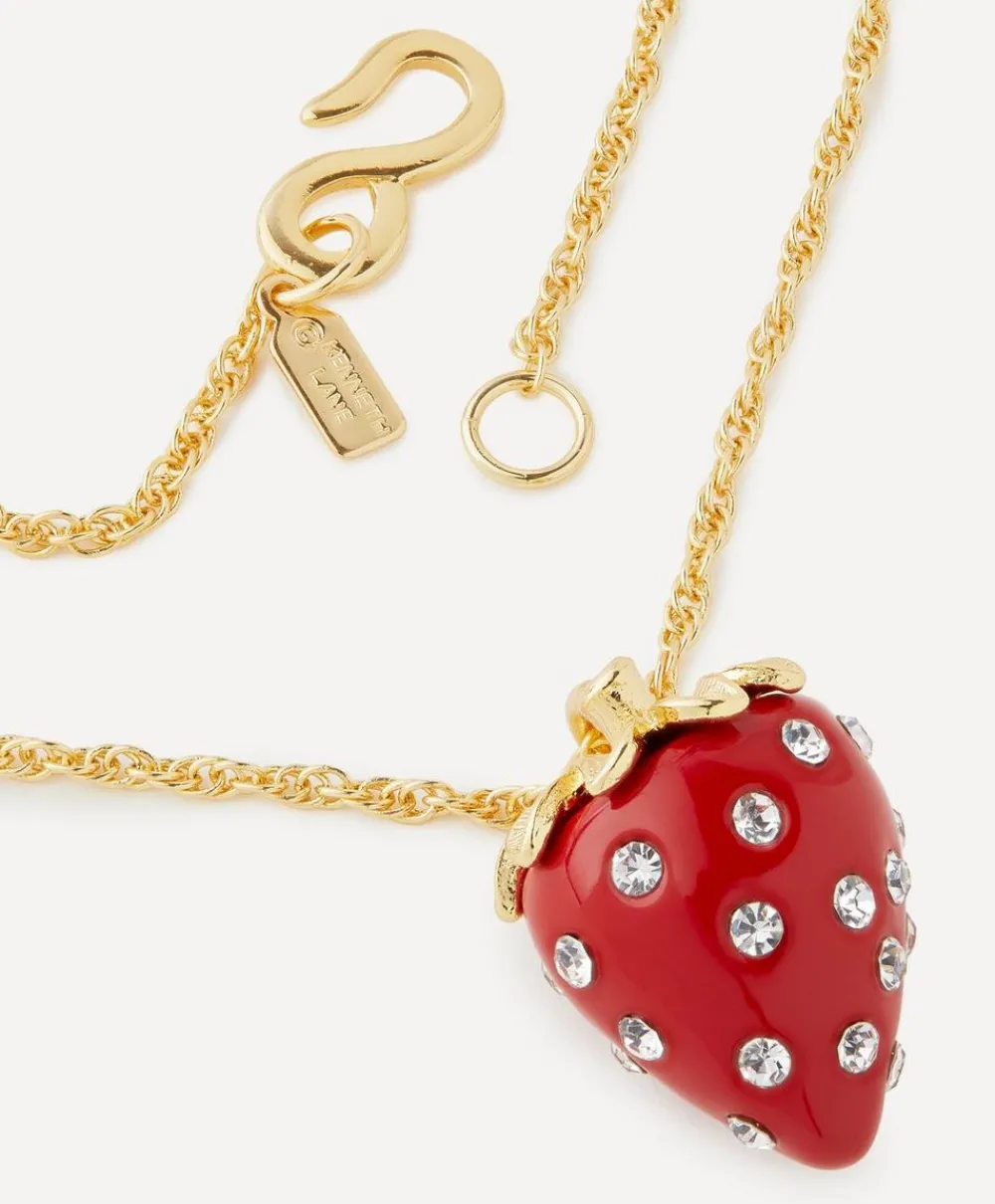 Kenneth Jay Lane Necklaces^Gold-Plated Crystal Resin Strawberry Pendant Necklace