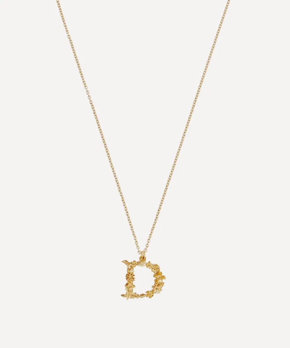 Alex Monroe Necklaces^Gold-Plated Floral Letter D Alphabet Necklace