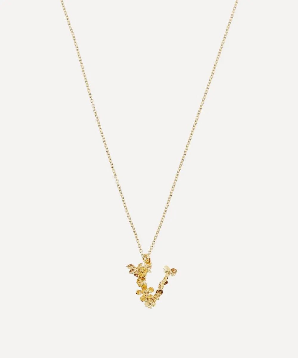 Alex Monroe Necklaces^Gold-Plated Floral Letter V Alphabet Necklace