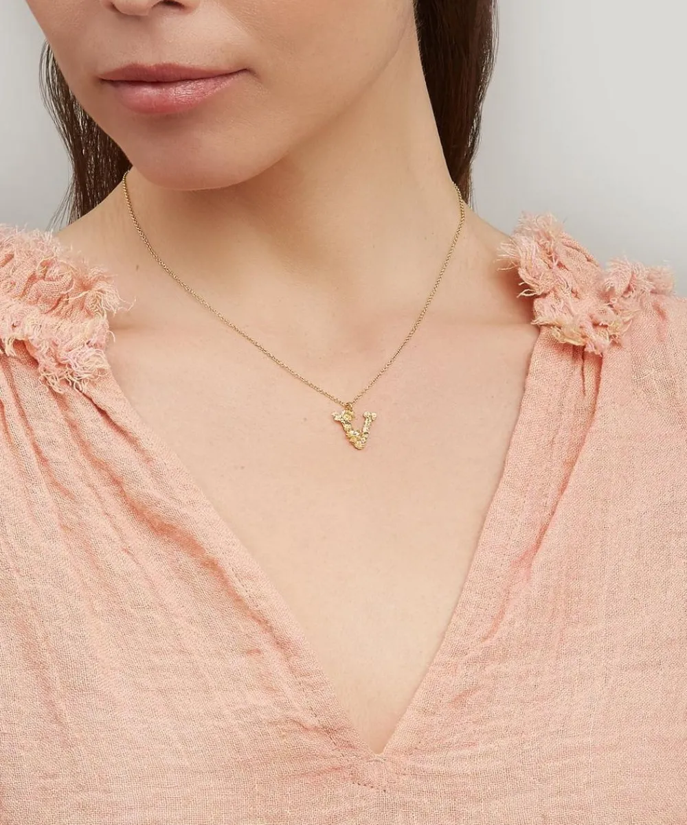 Alex Monroe Necklaces^Gold-Plated Floral Letter V Alphabet Necklace