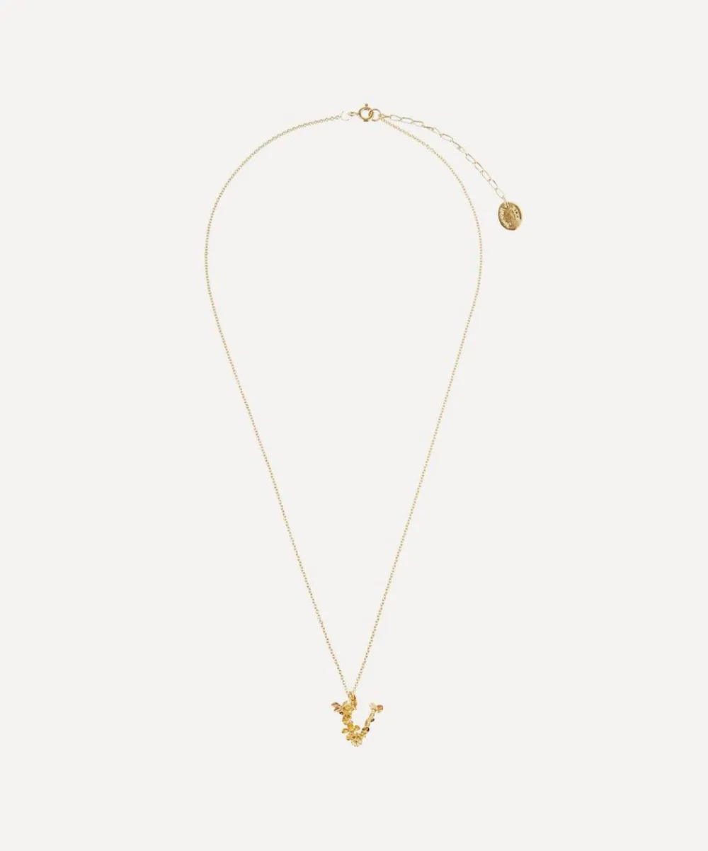 Alex Monroe Necklaces^Gold-Plated Floral Letter V Alphabet Necklace