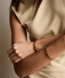 Laura Vann Bracelets^Gold-Plated Gaia White Topaz Bangle Bracelet
