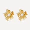 Kenneth Jay Lane Earrings^Gold-Plated Pearl Center Flower Earrings