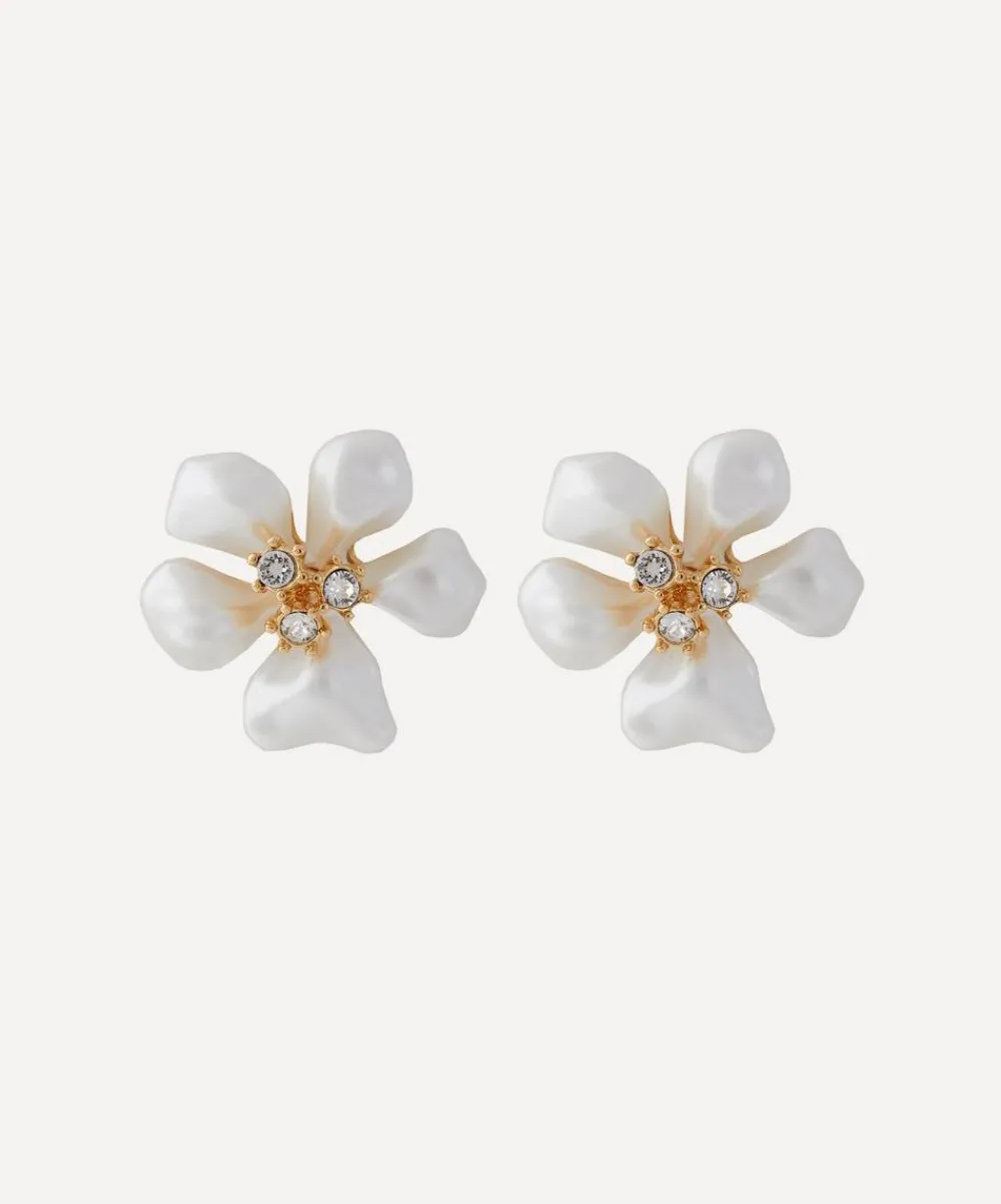Kenneth Jay Lane Earrings^Gold-Plated Pearl Flower Clip-On Earrings