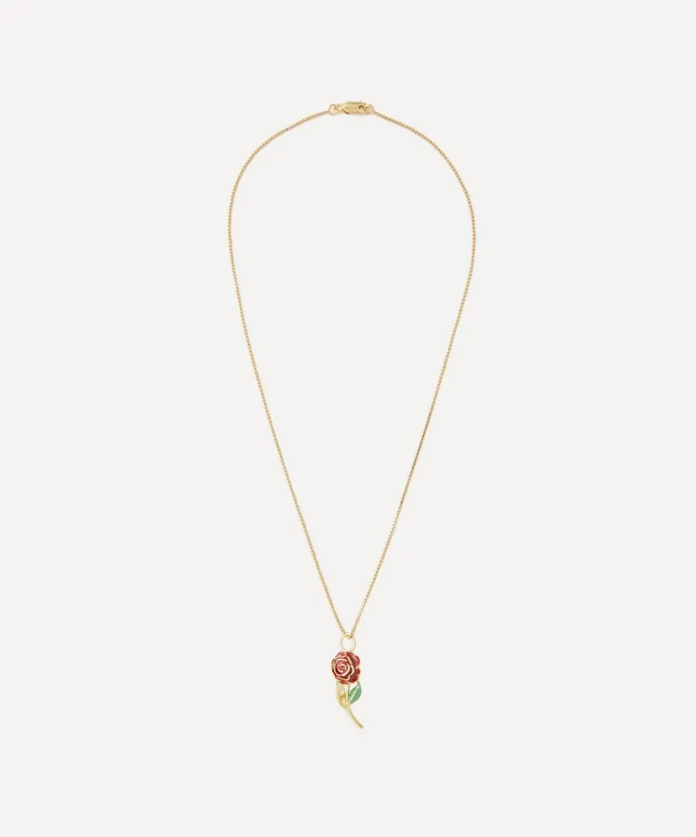 Anna + Nina Charms & Pendants^Gold-Plated Roses Are Red Charm Necklace