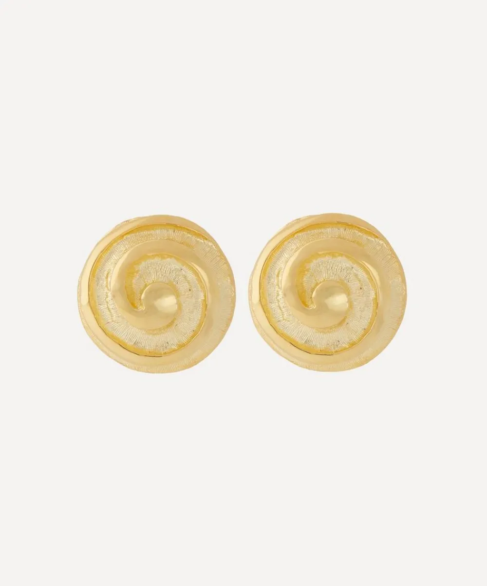 Kenneth Jay Lane Earrings^Gold-Plated Swirl Button Clip-On Earrings