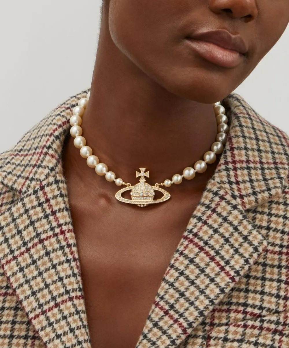 Vivienne Westwood Necklaces^Gold-Tone One Row Pearl Bas Relief Choker Necklace