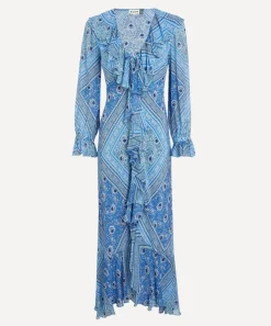 RIXO Dresses^Gracie Boho Scarf Blue Midi Dress