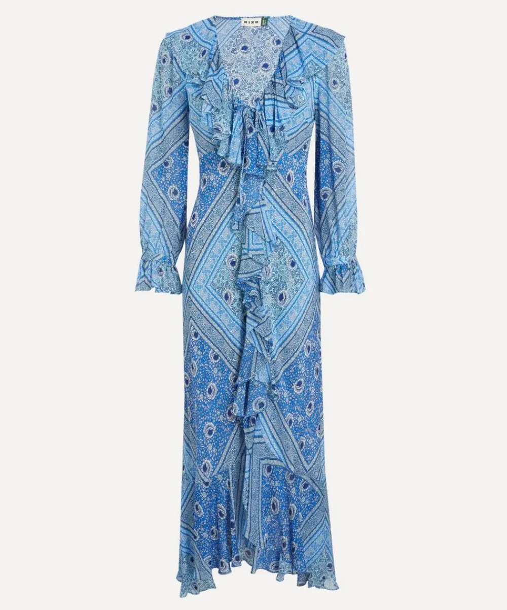 RIXO Dresses^Gracie Boho Scarf Blue Midi Dress