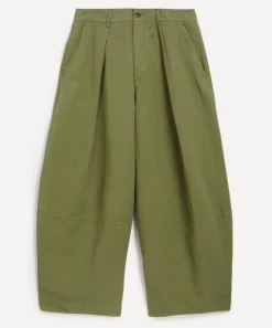 YMC Trousers^Green Deadbeat Cotton-Linen Trousers