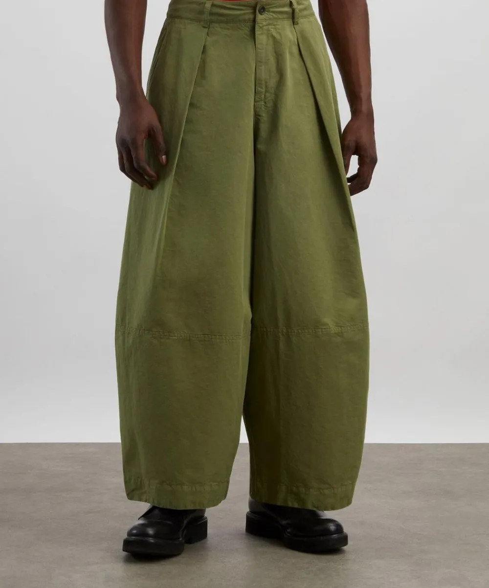 YMC Trousers^Green Deadbeat Cotton-Linen Trousers
