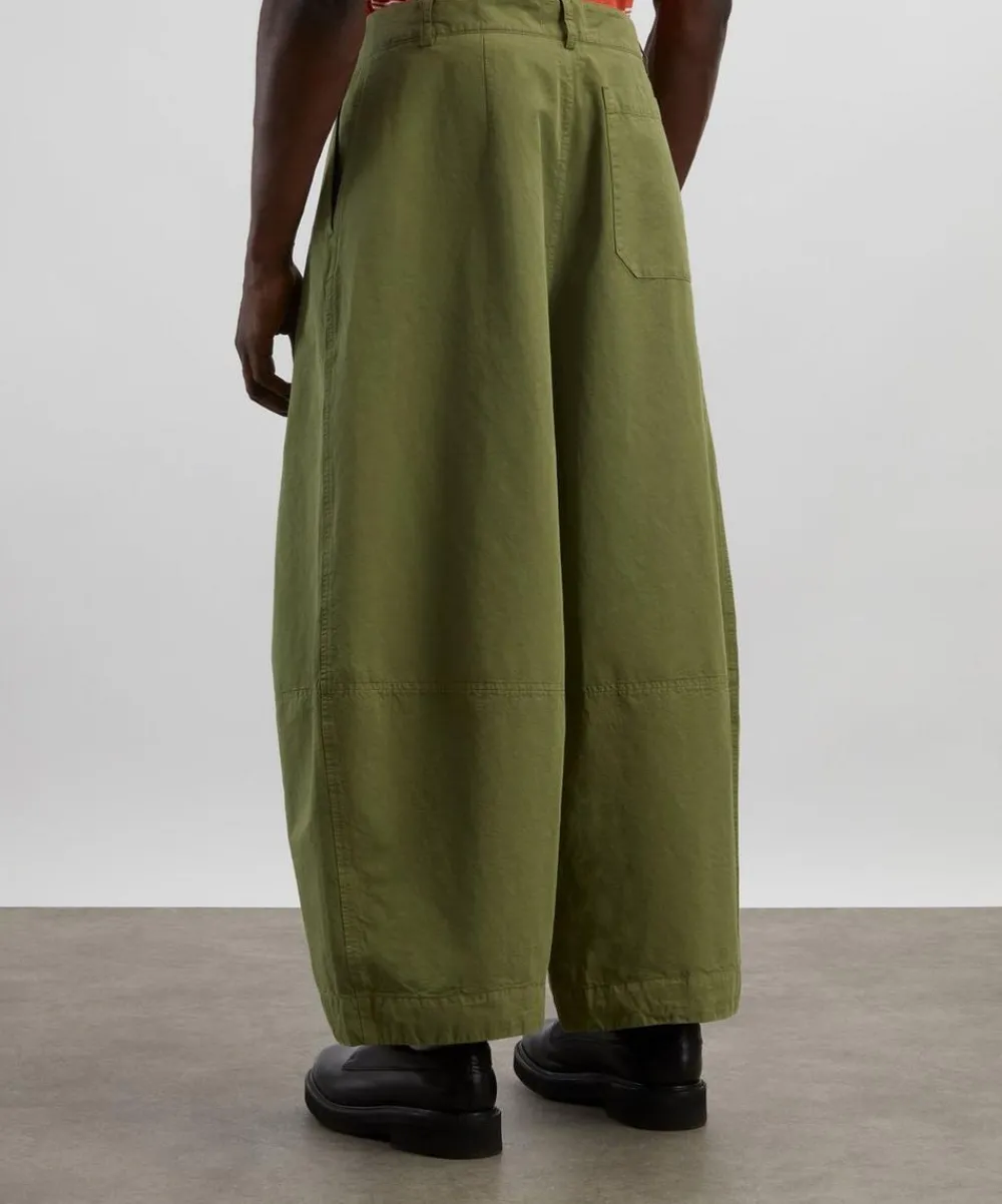 YMC Trousers^Green Deadbeat Cotton-Linen Trousers