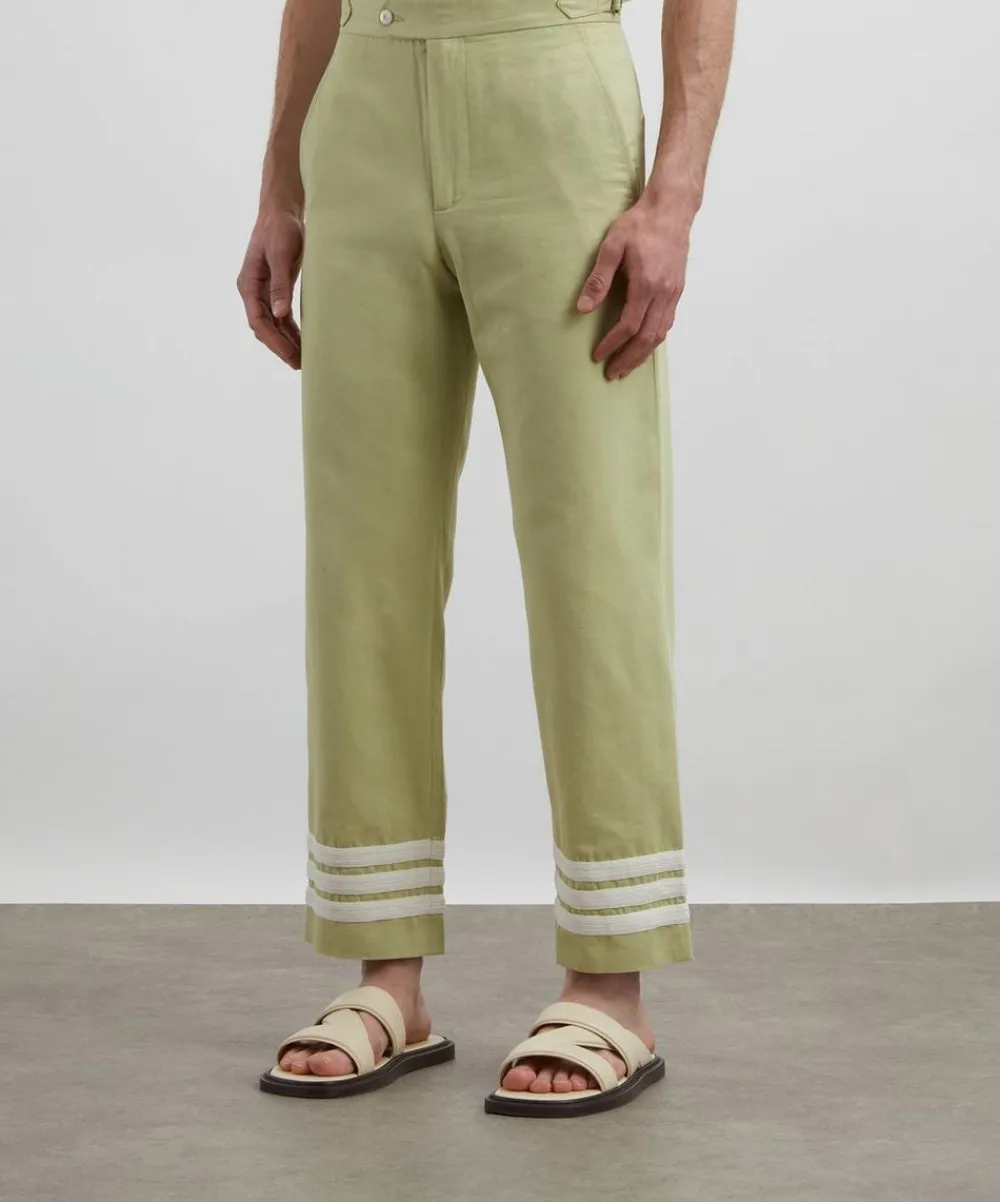 Bode Trousers^Green-Cream Tri-Stripe Trousers