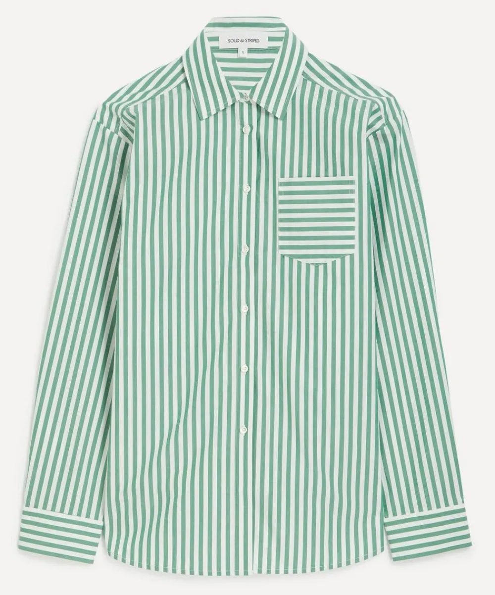 Solid & Striped Tops^Green-White Stripe Avril Button-Down Shirt