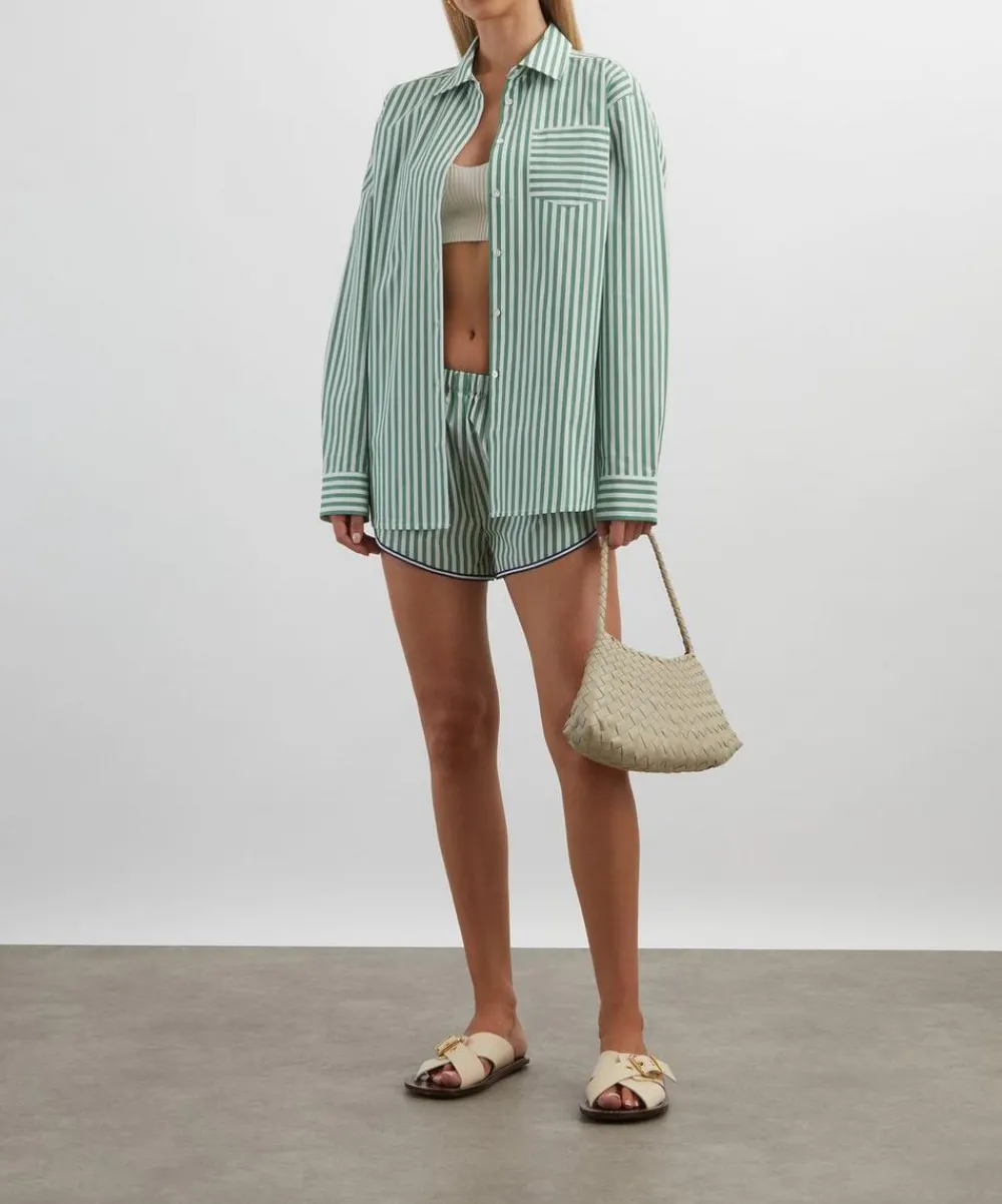 Solid & Striped Tops^Green-White Stripe Avril Button-Down Shirt