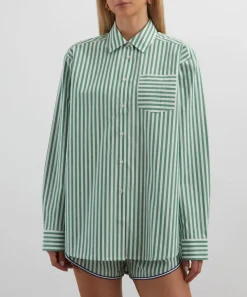 Solid & Striped Tops^Green-White Stripe Avril Button-Down Shirt
