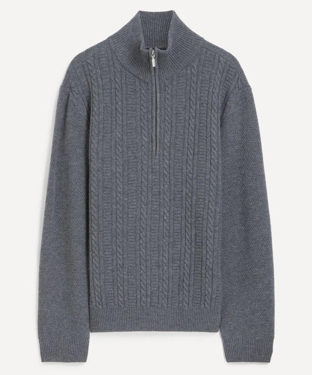 A.P.C. Knitwear & Sweats^Grey Wool Cable-Knit Jumper