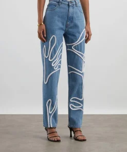 FANFARE Jeans^High Waisted Mum Fit Floral Trim Jeans