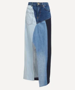 FANFARE Skirts^High Waisted Upcycled Patchwork Denim Long Skirt with Slit
