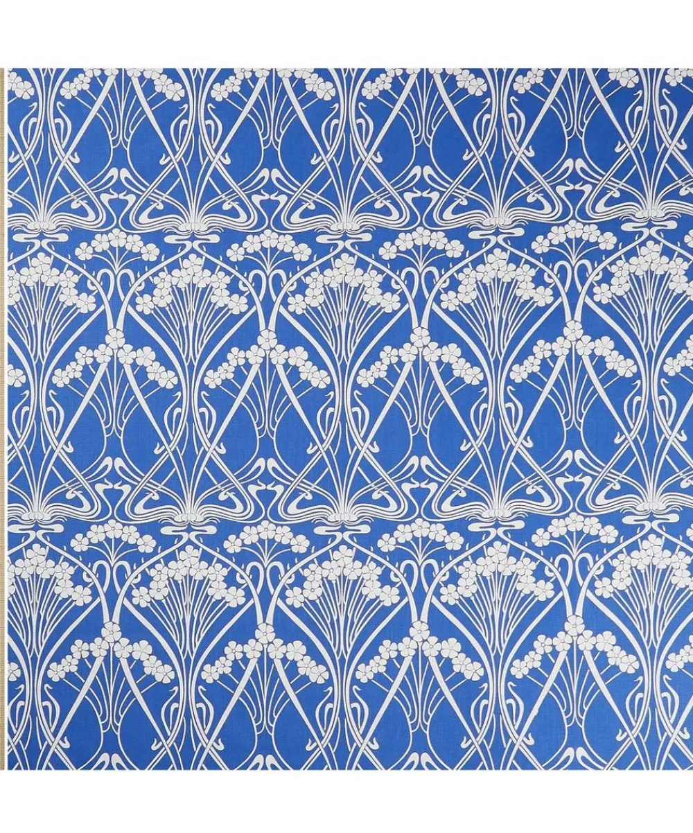 Liberty Interiors Furnishing Fabrics^Ianthe Bloom Stencil Chiltern Linen in Lapis