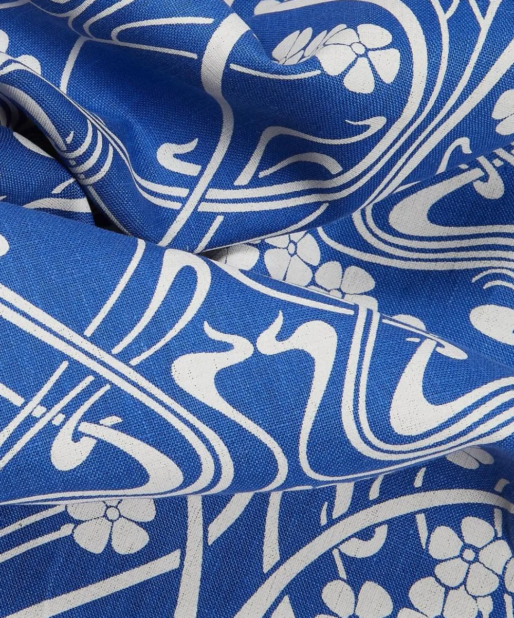 Liberty Interiors Furnishing Fabrics^Ianthe Bloom Stencil Chiltern Linen in Lapis