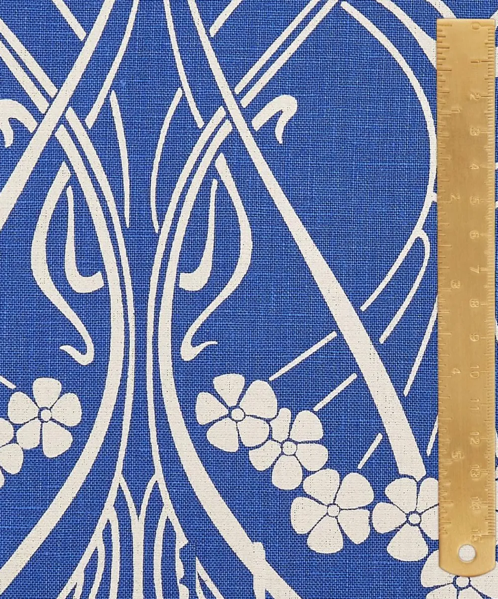 Liberty Interiors Furnishing Fabrics^Ianthe Bloom Stencil Chiltern Linen in Lapis