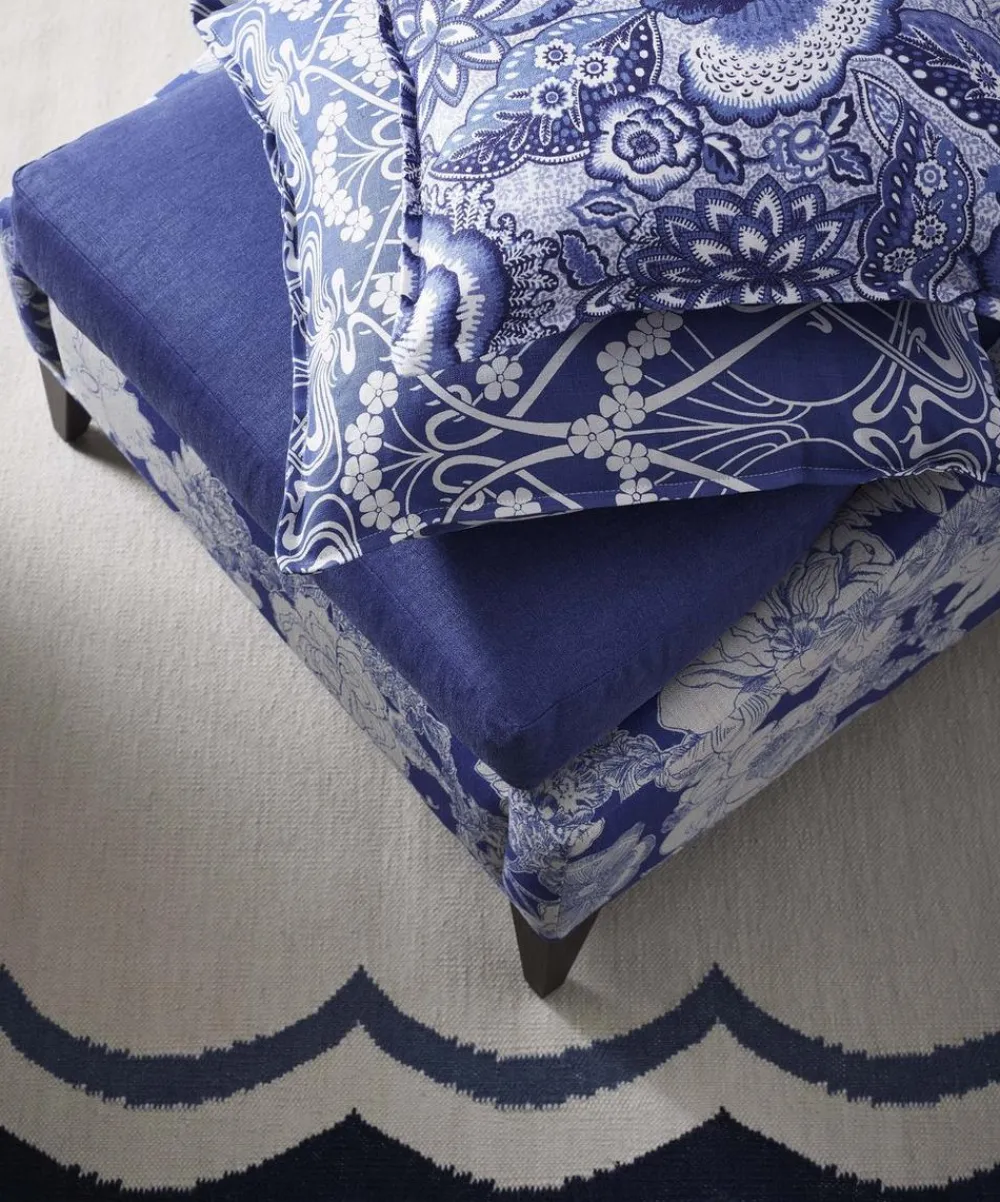 Liberty Interiors Furnishing Fabrics^Ianthe Bloom Stencil Chiltern Linen in Lapis
