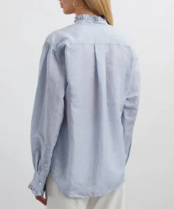 Mondo Corsini Tops^Jo Blue-White Pinstripe Linen Weave Blouse