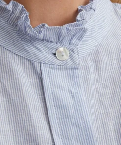 Mondo Corsini Tops^Jo Blue-White Pinstripe Linen Weave Blouse