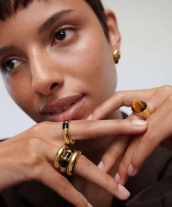 Monica Vinader Rings^Kate Young 18ct Gold-Plated Vermeil Silver Tigers Eye Ring