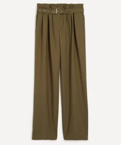 Dries Van Noten Trousers & Shorts^Khaki Belted Wool-Mohair Trousers