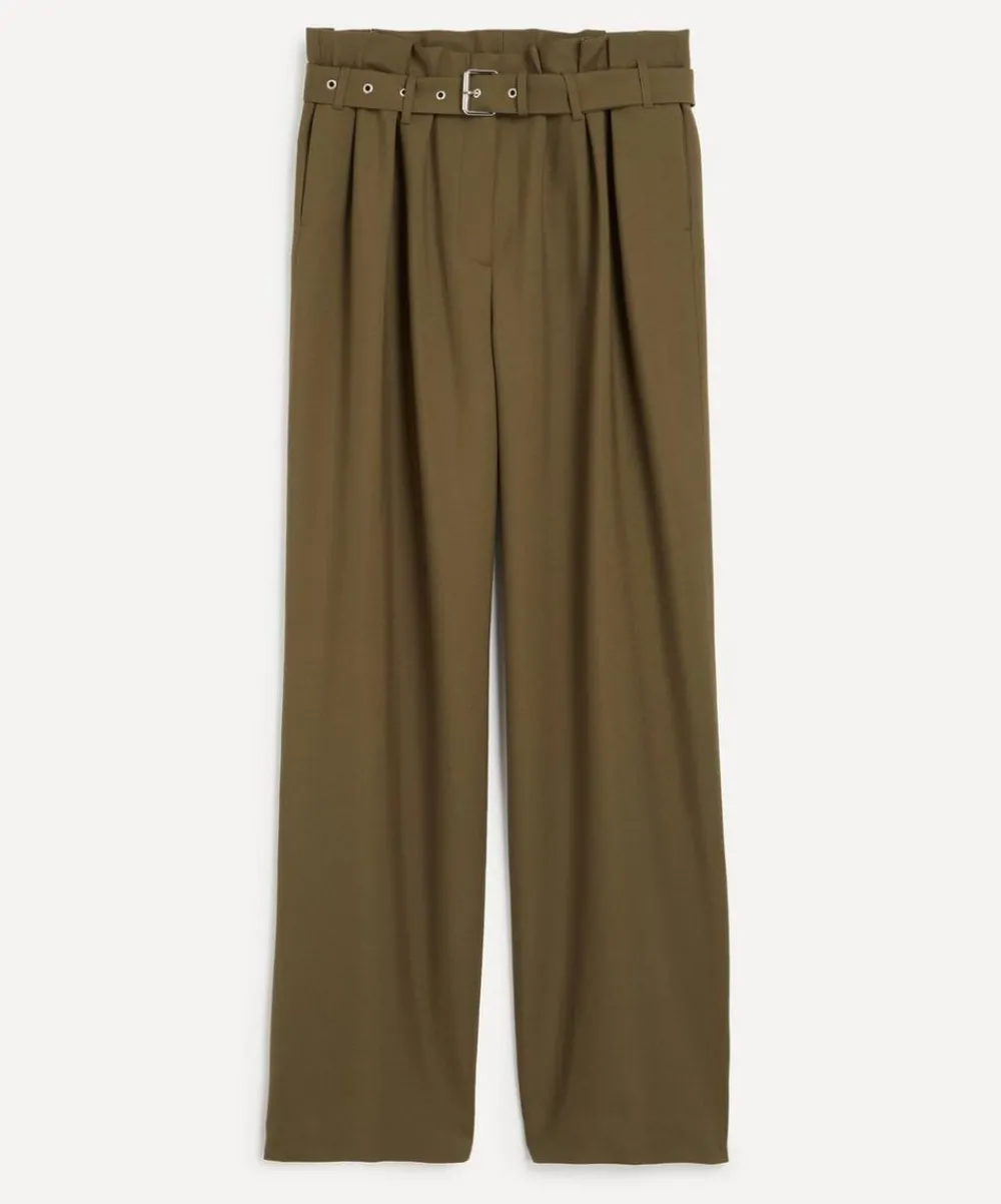Dries Van Noten Trousers & Shorts^Khaki Belted Wool-Mohair Trousers