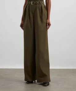 Dries Van Noten Trousers & Shorts^Khaki Belted Wool-Mohair Trousers