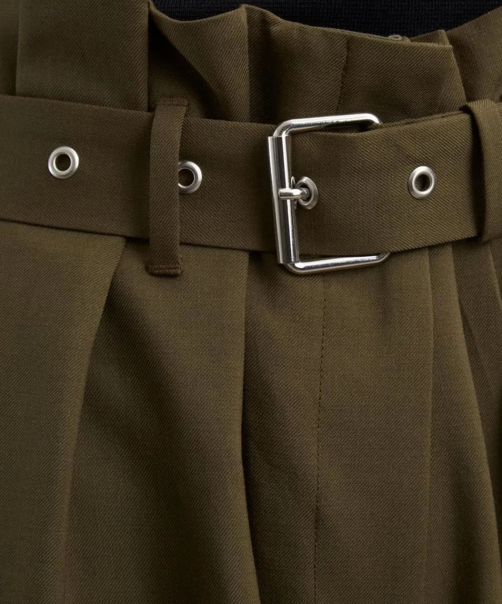Dries Van Noten Trousers & Shorts^Khaki Belted Wool-Mohair Trousers