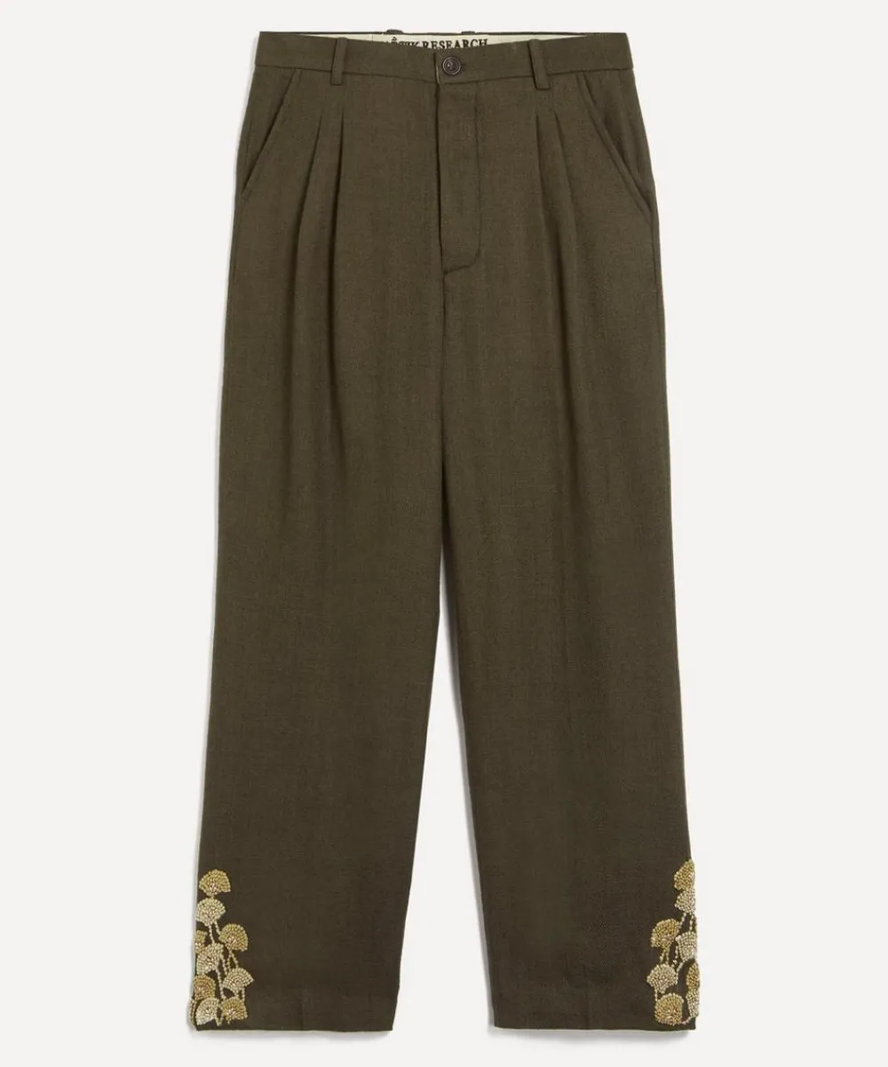 Kartik Research Trousers^Khaki Double Pleat Hand-Embroidered Trousers