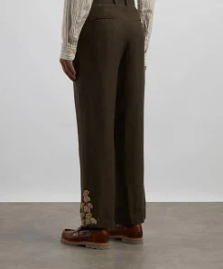Kartik Research Trousers^Khaki Double Pleat Hand-Embroidered Trousers