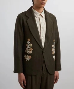 Kartik Research Coats & Jackets^Khaki Hand-Embroidered Blazer