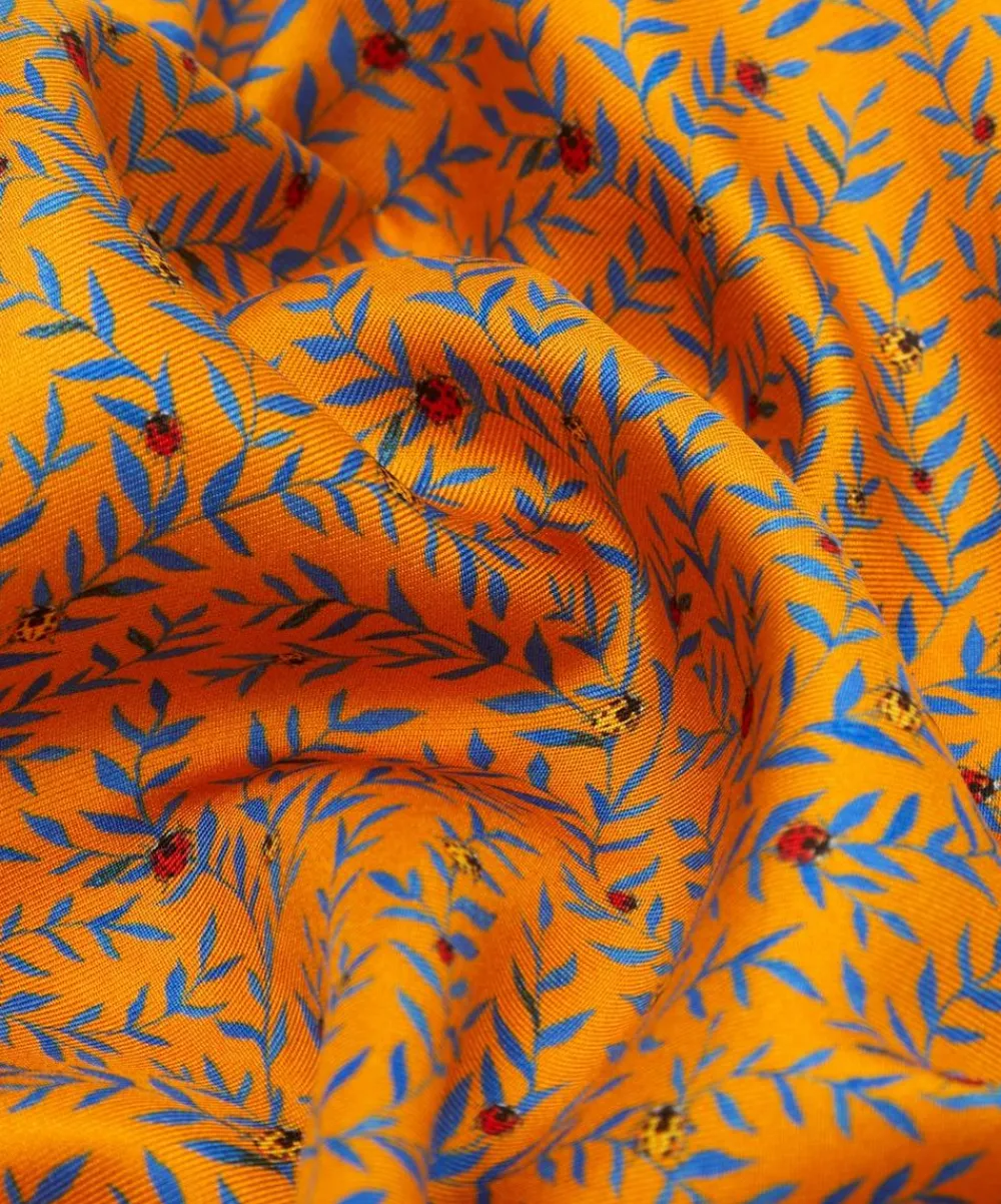 Liberty Pocket Squares^Leafy Ladybirds Printed Silk Pocket Square