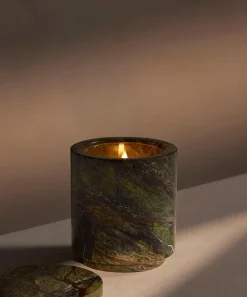 Soho Home Candles & Candle Holders^Leather and Oud Forest Green Marble Candle 250g