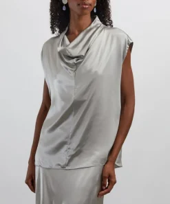 Alberta Ferretti Tops^Light Grey Glossy Satin Top