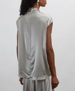 Alberta Ferretti Tops^Light Grey Glossy Satin Top