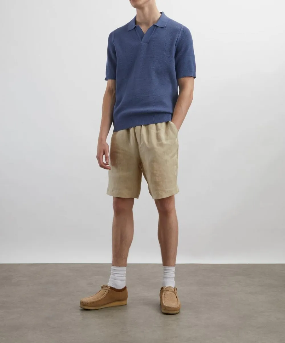 Sunspel Shorts^Light Sand Cotton-Linen Drawstring Shorts