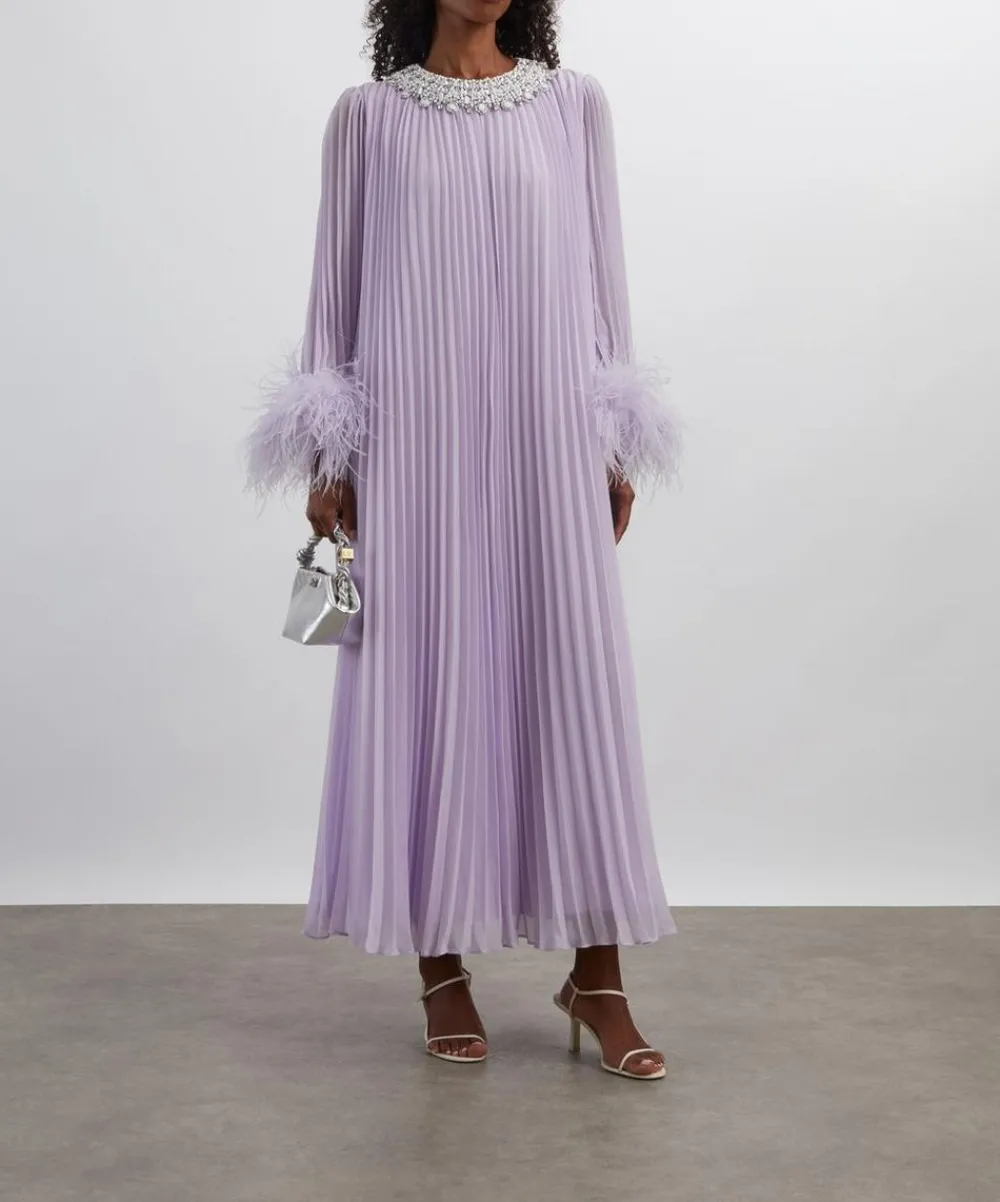 Self-Portrait Dresses^Lilac Chiffon Feather Midi Dress